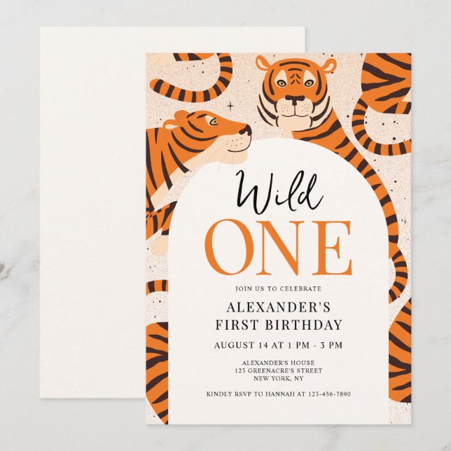 Wild One Tiger Safari 1st Birthday Party   Invitation (Front/Back)