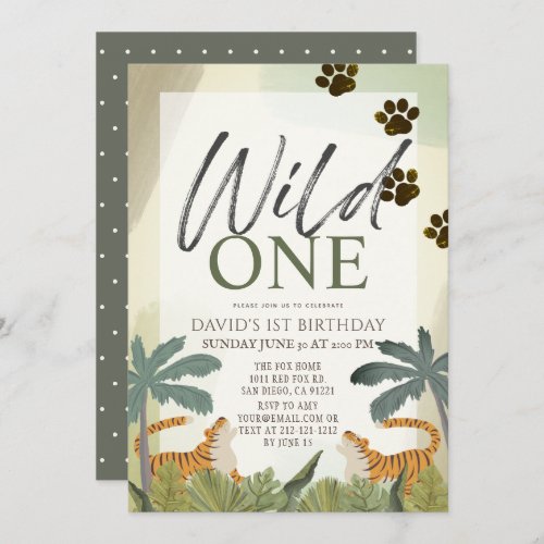 Wild One Tiger Safari Jungle 1st Birthday Invitation