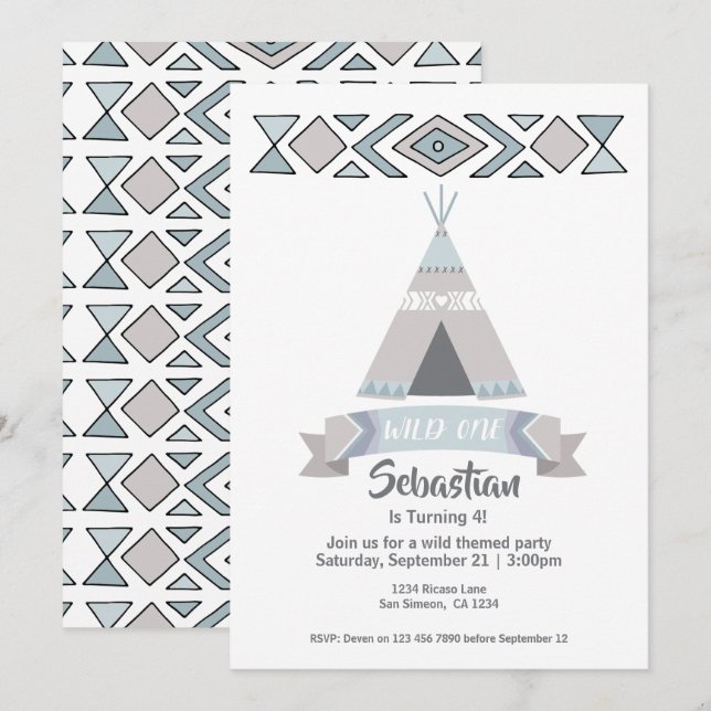 Wild One Tipi Tribal Birthday Invitation (Front/Back)