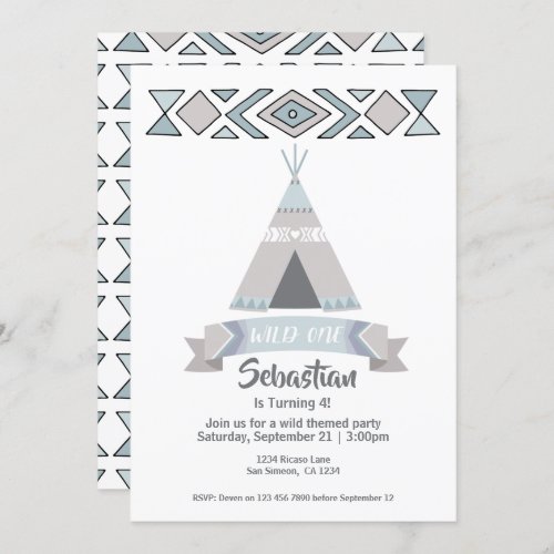 Wild One Tipi Tribal Birthday Invitation