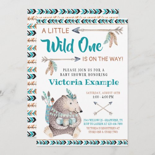 Wild One Tribal Bear Baby Shower Invitations