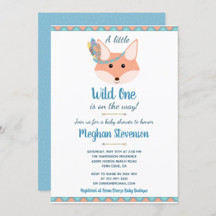 Wild One Tribal Boho Aztec Blue Boy Baby Shower Invitation