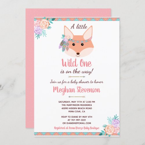 Wild One Tribal Boho Aztec Pink Girl Baby Shower Invitation