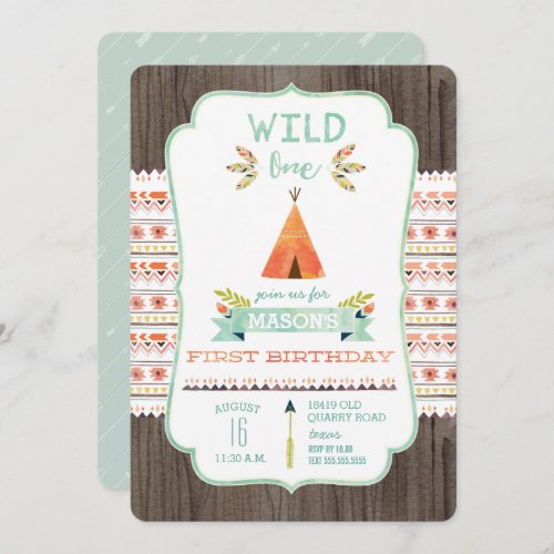 Wild One Tribal Boy Birthday Party Invitations