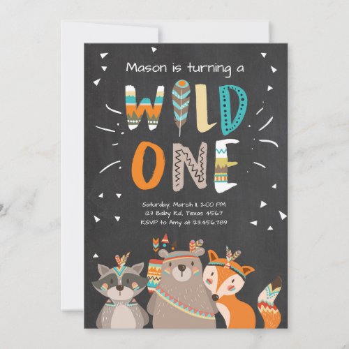 Wild One Tribal First birthday invitation Woodland