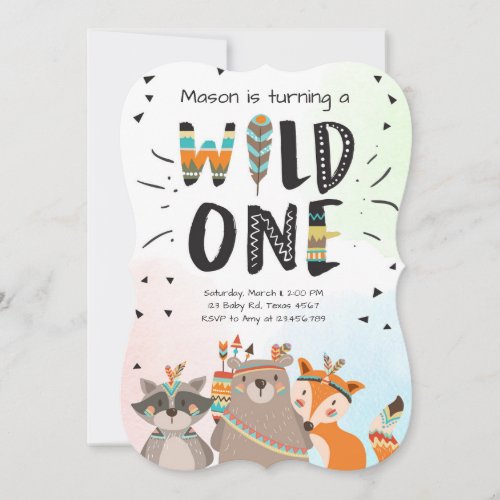 Wild One Tribal First birthday invitation Woodland