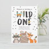 Wild One Tribal First birthday invitation Woodland (Standing Front)