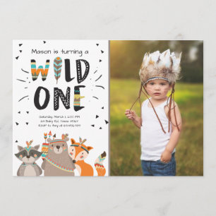 Wild One Tribal First birthday invitation Woodland