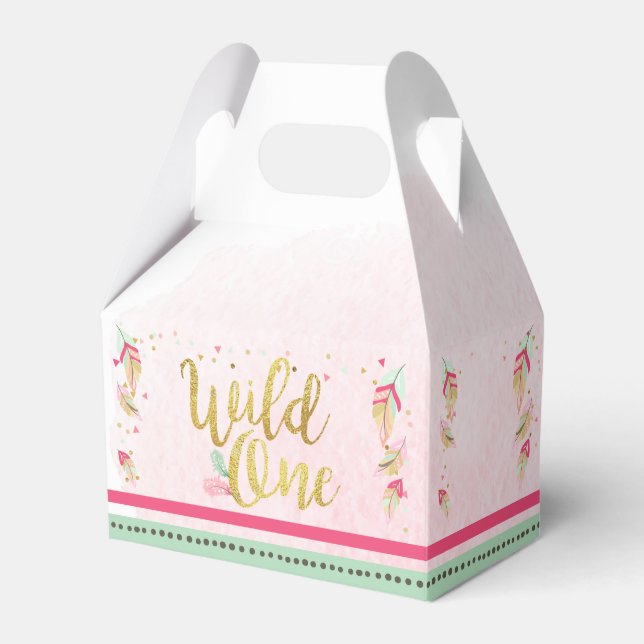 Wild One Tribal Gold First Birthday Favor Box Girl (Front Side)