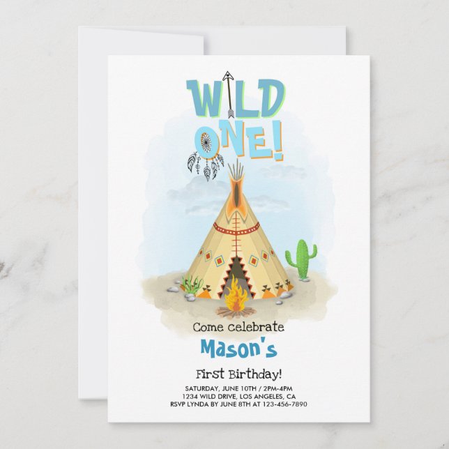 Wild One Tribal Teepee Boy Birthday Invitation (Front)