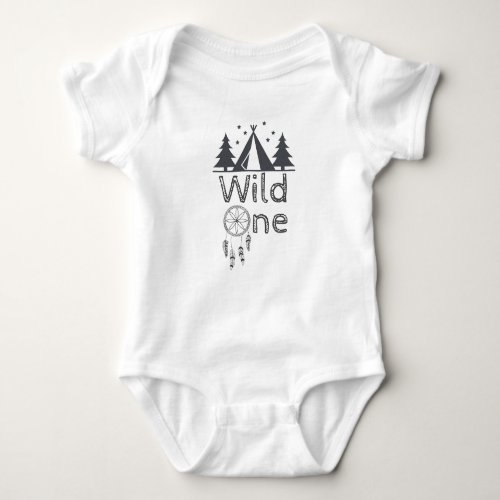 Wild One Tribal Teepee Dreamcatcher 1st Birthday Baby Bodysuit