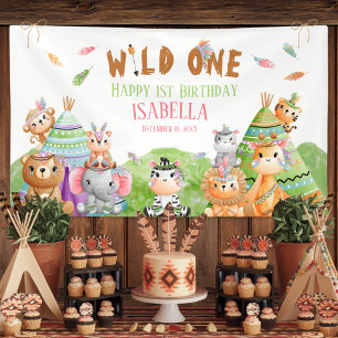 Wild One Tribal Woodland Safari Birthday Party  Banner