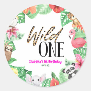 Wild One Tropical Animal 1st Birthday Party Classic Round Sticker