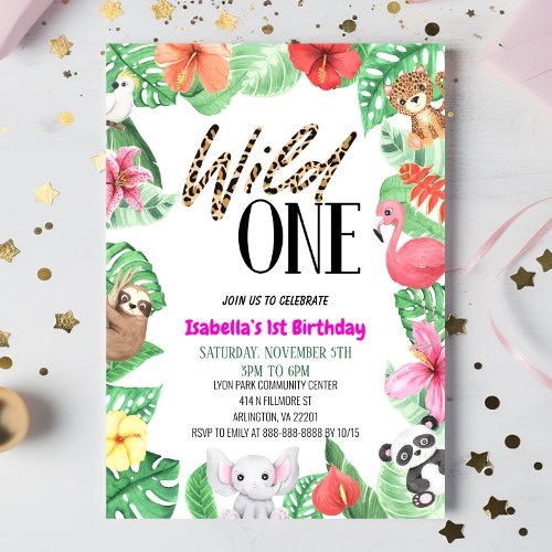 Wild One Tropical Animal 1st Birthday Party Invitation