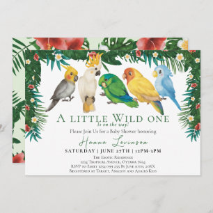 Wild One Tropical Exotic Parrots Baby Shower Invitation