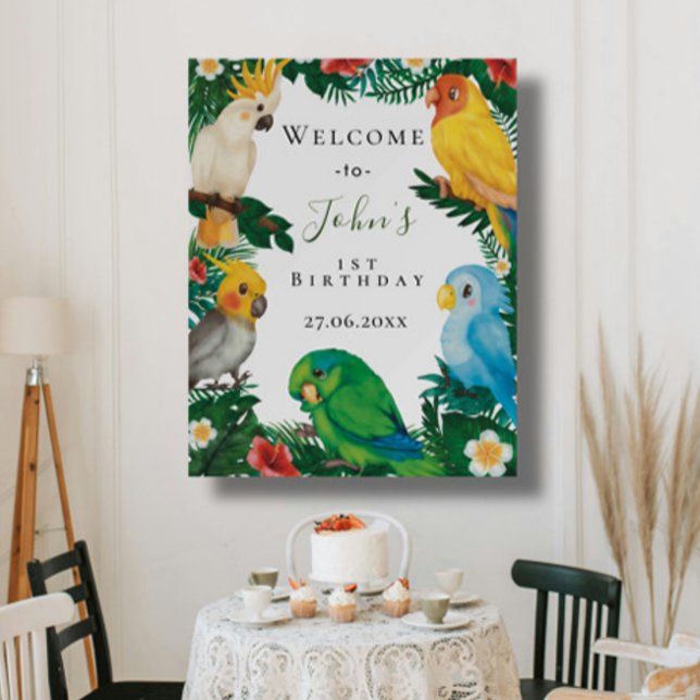 Wild One Tropical Exotic Parrots Birthday Welcome  Foam Board (Creator Uploaded)