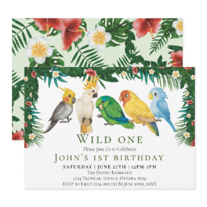Wild One Tropical Exotic Parrots Boy 1st Birthday Invitation