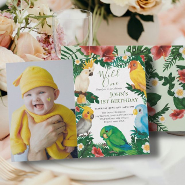 Wild One Tropical Exotic Parrots Boy 1st Birthday  Invitation (Creator Uploaded)