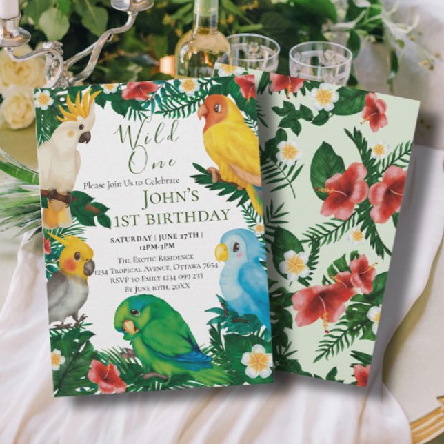 Wild One Tropical Exotic Parrots Boy 1st Birthday  Invitation (Creator Uploaded)