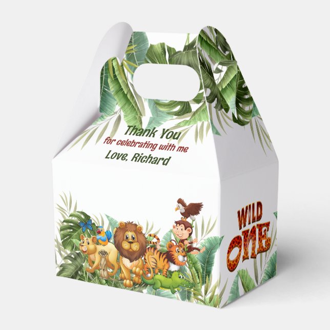 Wild One Tropical First Birthday Party Thank you Favor Boxes (Back Side)