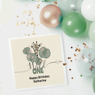 Wild One Tropical Giraffe Animal Birthday Party Napkins