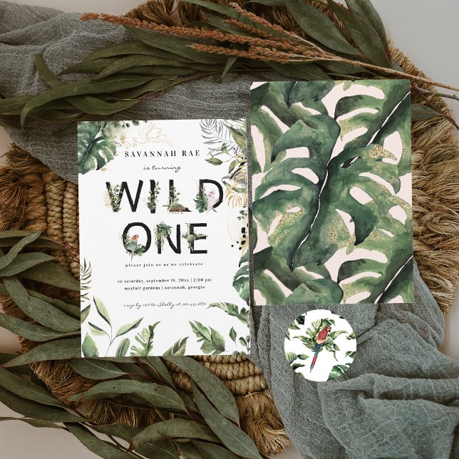 Wild One Tropical Greenery 1st Birthday  Invitation (Creator Uploaded)