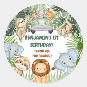 Wild One Tropical Jungle Animals Birthday Classic Round Sticker