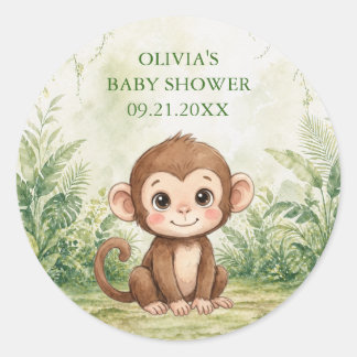 Wild One Tropical Jungle Baby Shower Favor Classic Round Sticker