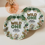 Wild One Tropical Jungle Safari Animals Birthday Paper Plates<br><div class="desc">Featuring a whimsical design that perfectly captures the spirit of the jungle, this paper plate is sure to impress your guests. The adorable design features a variety of wild animals, including lions, zebras, and elephants, surrounded by lush jungle tropical leaves and colorful balloons in shades of green, black and gold....</div>