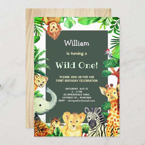 Wild One Tropical Rain Forest Whimsical Birthday Invitation
