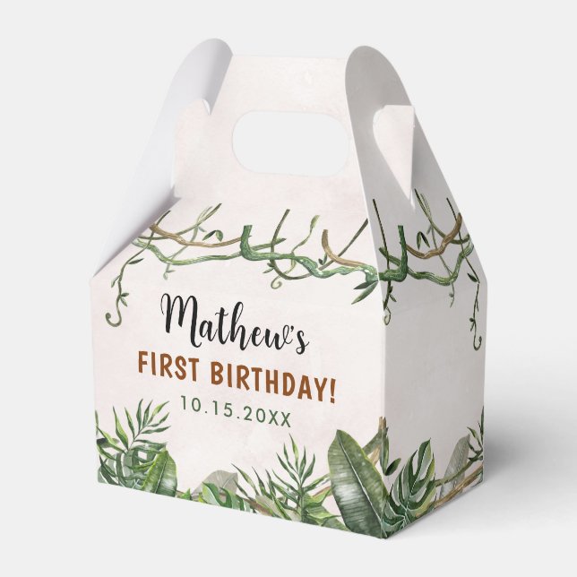 Wild One Tropical Safari First Birthday Favor Boxes (Back Side)