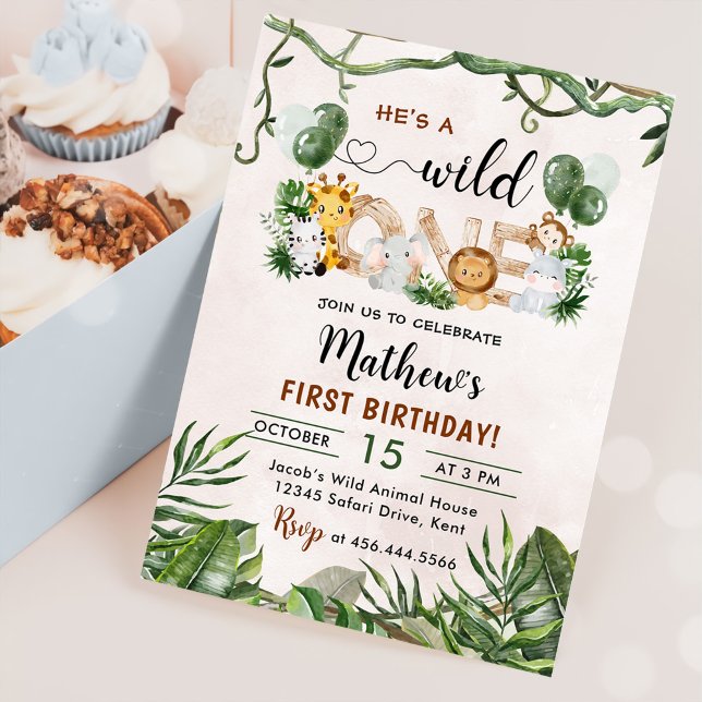 Wild One Tropical Safari First Birthday Invitation (Creator Uploaded)