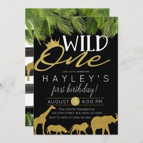 Wild One Tropical Wild Things Black White Stripe Invitation