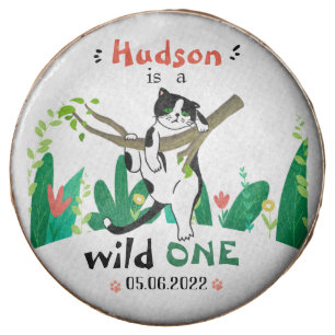 Wild One Tuxedo Kitty Kids 1st Birthday Invitation Chocolate Covered Oreo