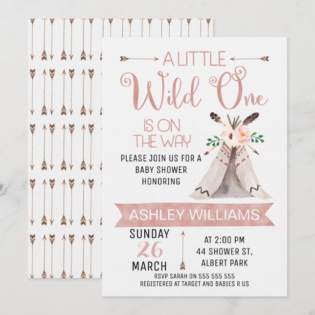 Wild One Watercolor Baby Shower Invitation (Front/Back)