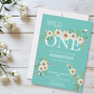 Wild One Watercolor Daisy First 1st Birthday Invit Invitation