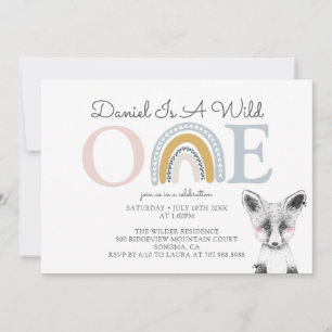 Wild One Watercolor Rainbow Boy's First Birthday Invitation