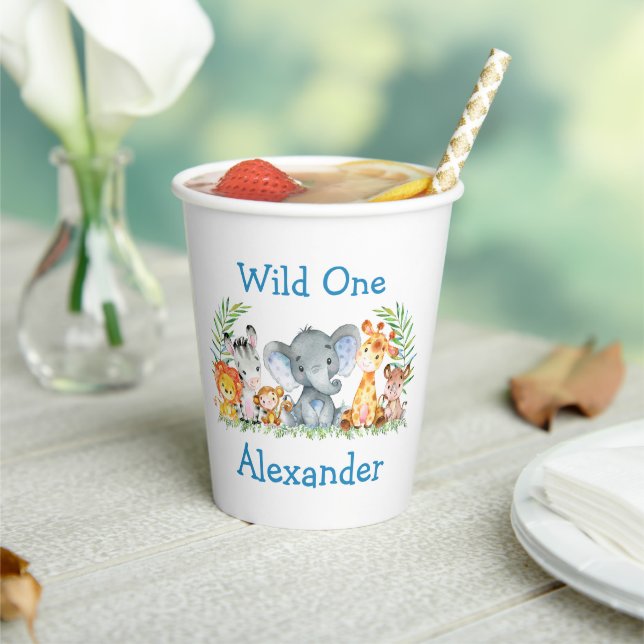 Wild One Watercolor Safari Animals 1st Birthday Paper Cups (Insitu)