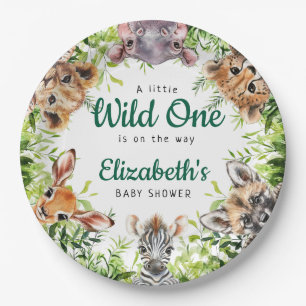 Wild One Watercolor Safari Animals Baby Shower Paper Plates