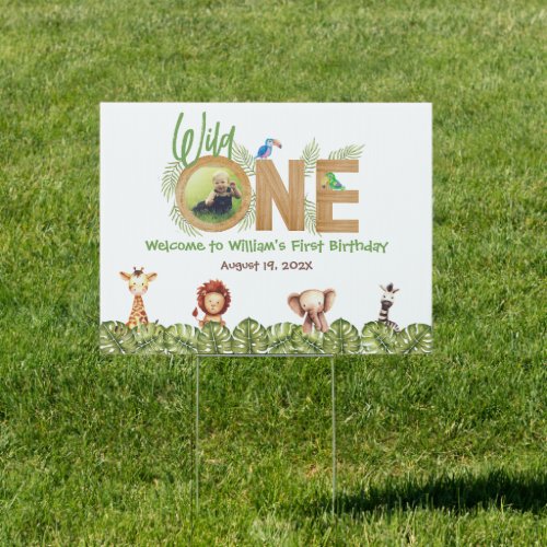 Wild One Welcome Safari Photo Wood First Birthday Sign