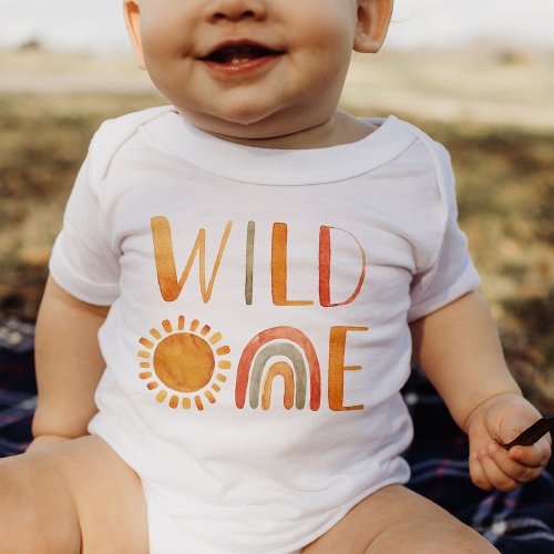 Wild One_Whimsical Watercolor Boho Rainbow  Sun Baby Bodysuit