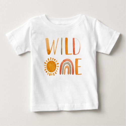 Wild One_Whimsical Watercolor Boho Rainbow  Sun  Baby T_Shirt