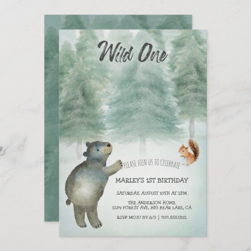 Wild One Whimsical Woodland Animals 1st Birthday Invitation