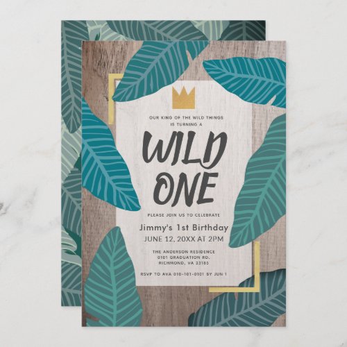 Wild One Wild Things Crown Jungle Boy 1st Birthday Invitation