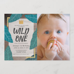 Wild One Wild Things Crown Photo Boy 1st Birthday Invitation