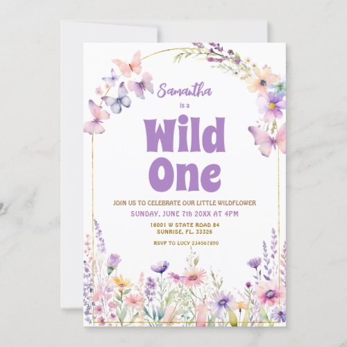 Wild One Wildflower Butterflies 1st Birthday  Invitation