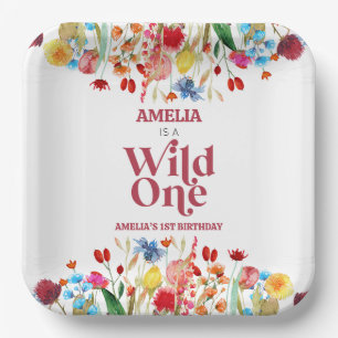 Wild One Wildflower First 1st Birthday Party Paper Plates
