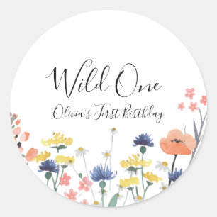Wild One Wildflower first birthday Classic Round Sticker