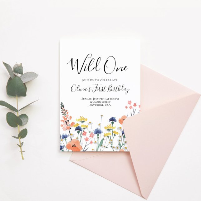 Wild One Wildflower first birthday Invitation (Creator Uploaded)