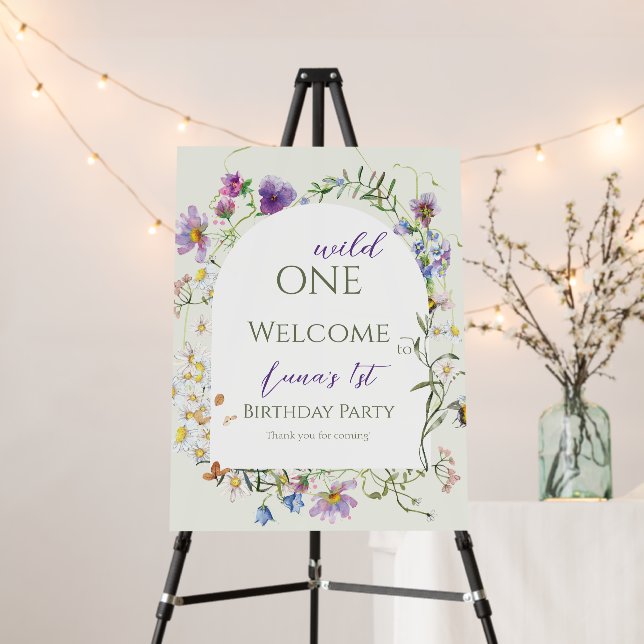 Wild One Wildflower First Birthday Welcome Foam Board (In Situ (Stand))